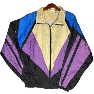 80s-90s Athletic Mens Works Brand Colorblock Windbreaker Retro Size L Vintage